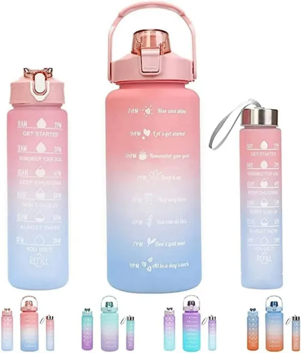 3 in 1 Motivational Water Bottle Set for School Gym & Office
