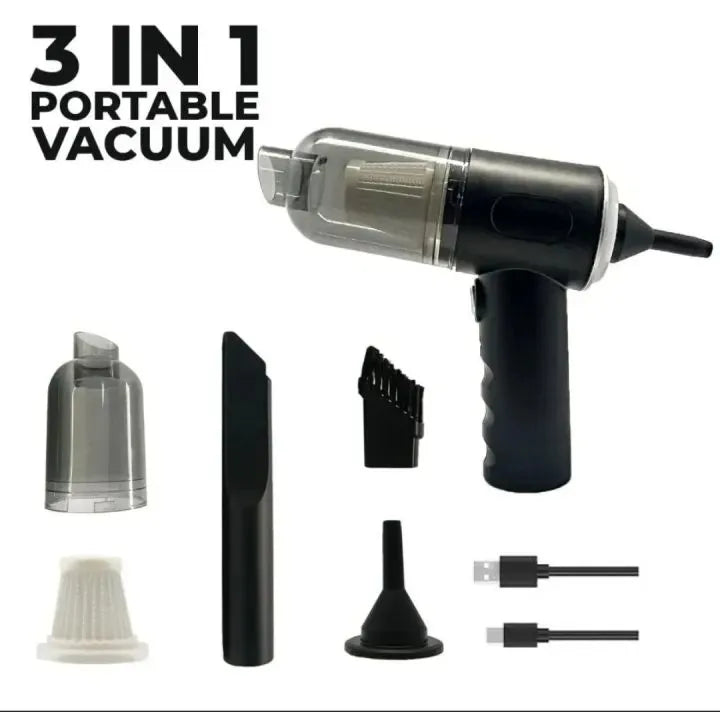 3-in-1 High Power Portable Car Vacuum Cleaner with Blower & Suction