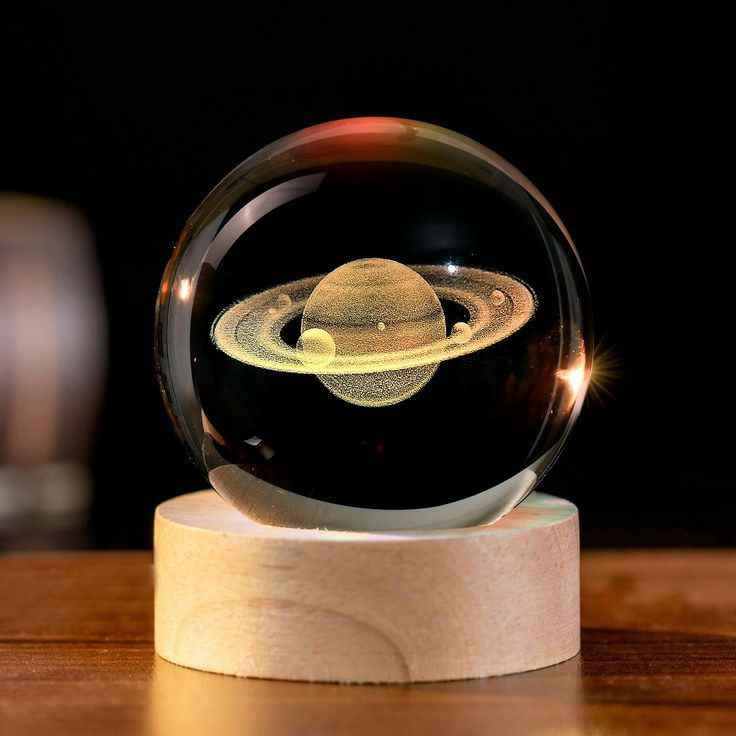 3D Crystal Ball LED Lamp with Wooden Base – USB Powered Night Light, Romantic Laser Engraved Glass