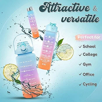 3 in 1 Motivational Water Bottle Set for School Gym & Office